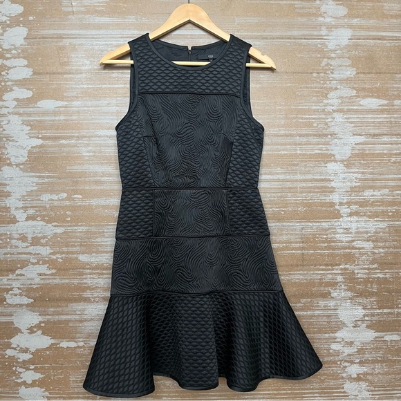 Tibi Quilted Matlasse Satin Binding Dress Black Career Work Wear Preppy Womens 4 - Picture 2 of 6